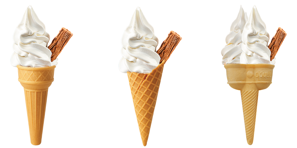 Soft Serve, Gelato & Sorbet are served in Single, Waffle and Double cone styles